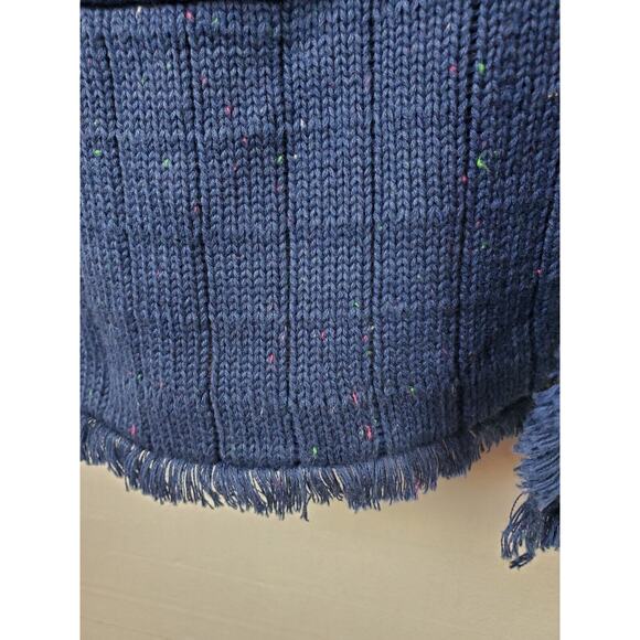 Cabi Womens Medium Navy Blue Speckled Duchess Cardigan Long Fringe Hems Pockets - Picture 4 of 11